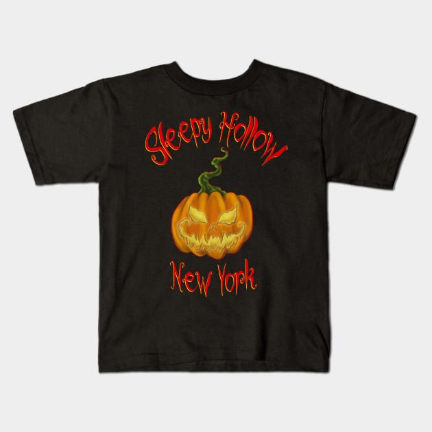 Sleepy Hollow NY Pumpkin Kids T-Shirt by Rivercrow Crafts